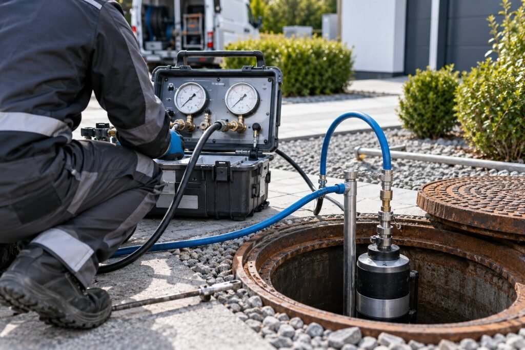 technician testing a manhole pipeline lito kanalservice